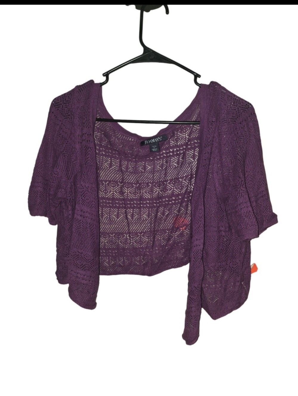 8/6/47. Womens Roaman's Openwork Short-Sleeve Cardigan - Purple